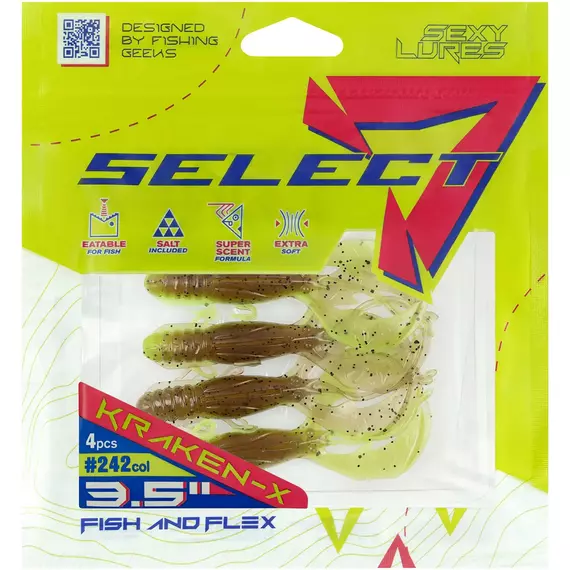 Силікон Select Kraken-X SE 3.5" #242 (4шт/уп), Довжина силікону: 3.5" (8.89 см), Колір силікону: 242, фото , изображение 2